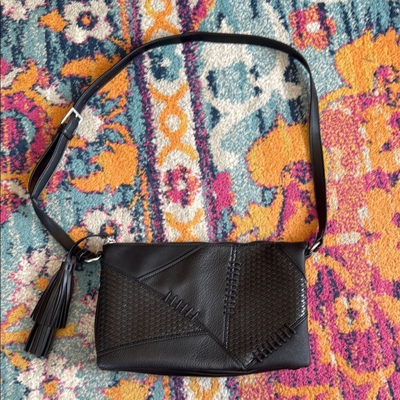 French Connection Handbags - French Connection Black Crossbody Bag with Textured Leather